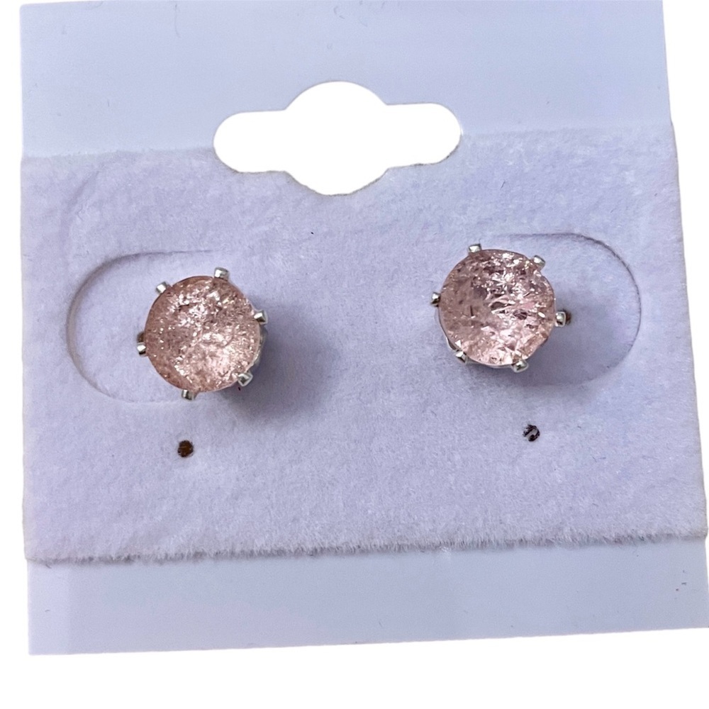 Light Rose Ice Pink Stud Earrings Made with Swarovski Crystals Silver Overlay